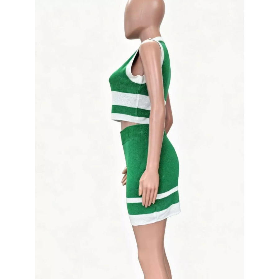 Contrast Trim Tank and Skirt Knit Set Apparel and Accessories