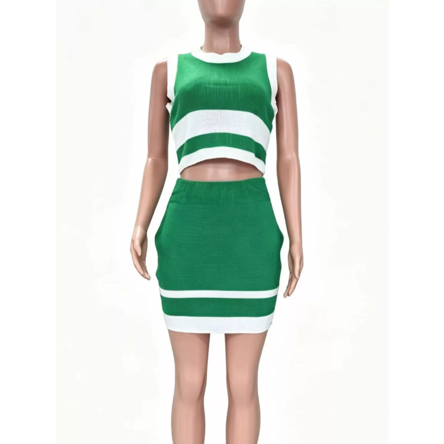 Contrast Trim Tank and Skirt Knit Set Apparel and Accessories