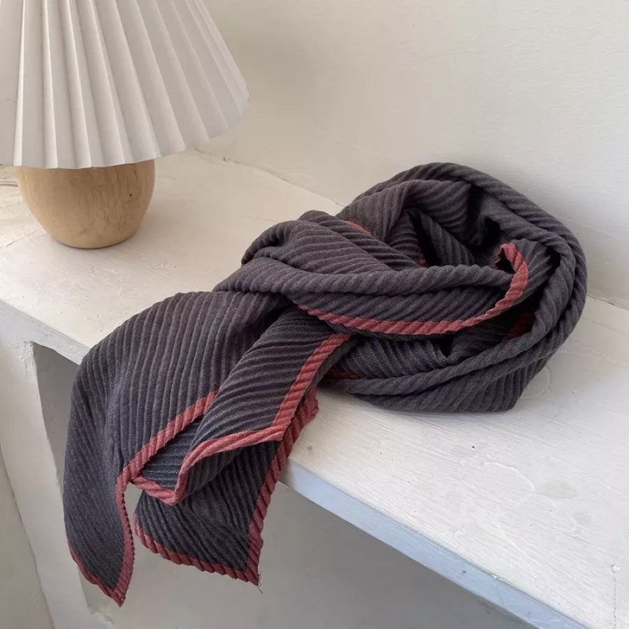 Contrast Trim Texture Warm Scarf Gray / One Size Apparel and Accessories