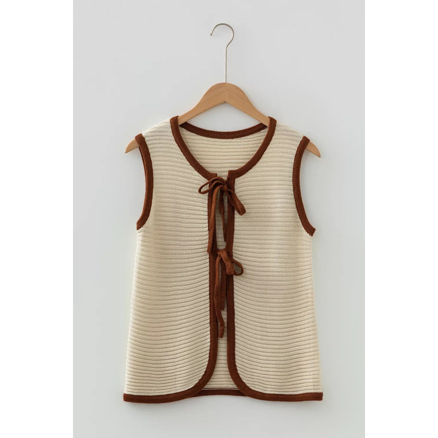 Contrast Trim Tie-Front Sweater Vest Apparel and Accessories