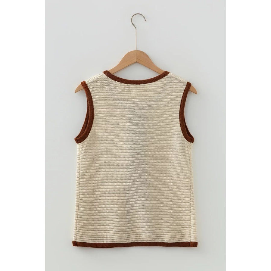 Contrast Trim Tie-Front Sweater Vest Apparel and Accessories
