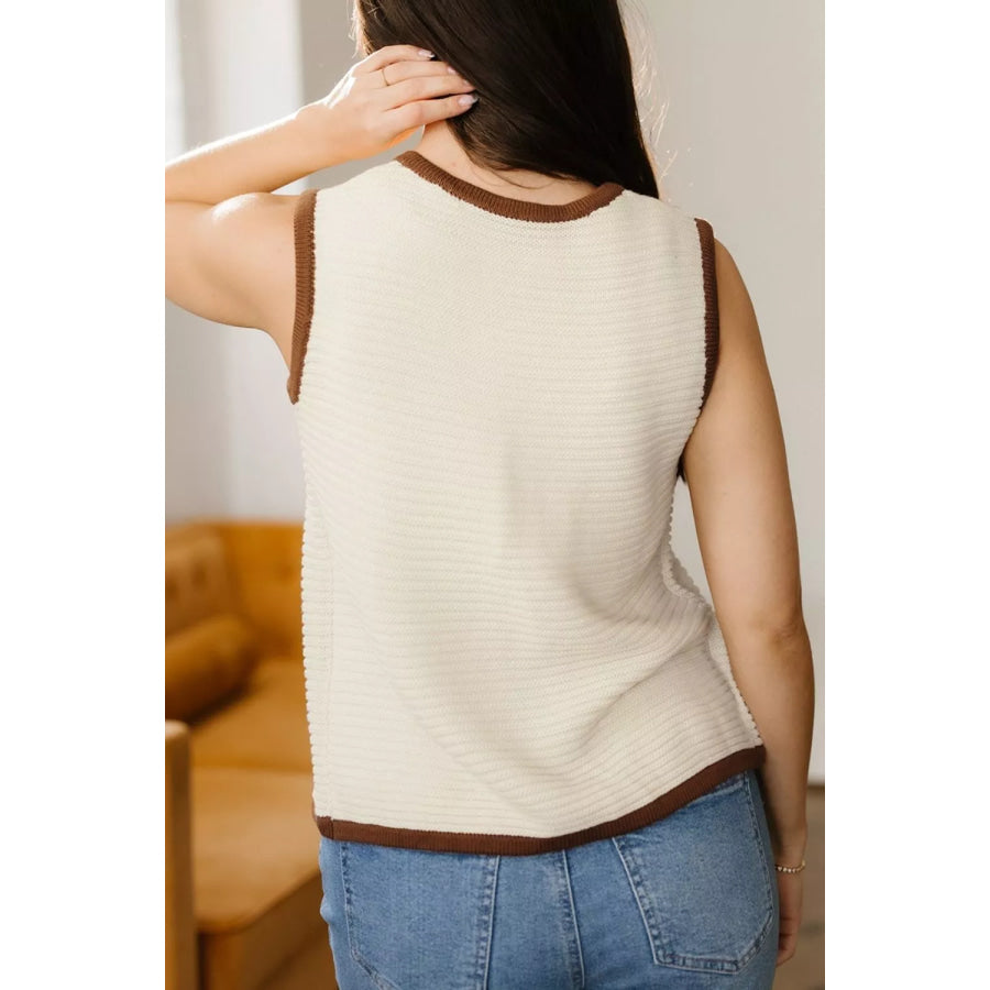 Contrast Trim Tie-Front Sweater Vest Apparel and Accessories