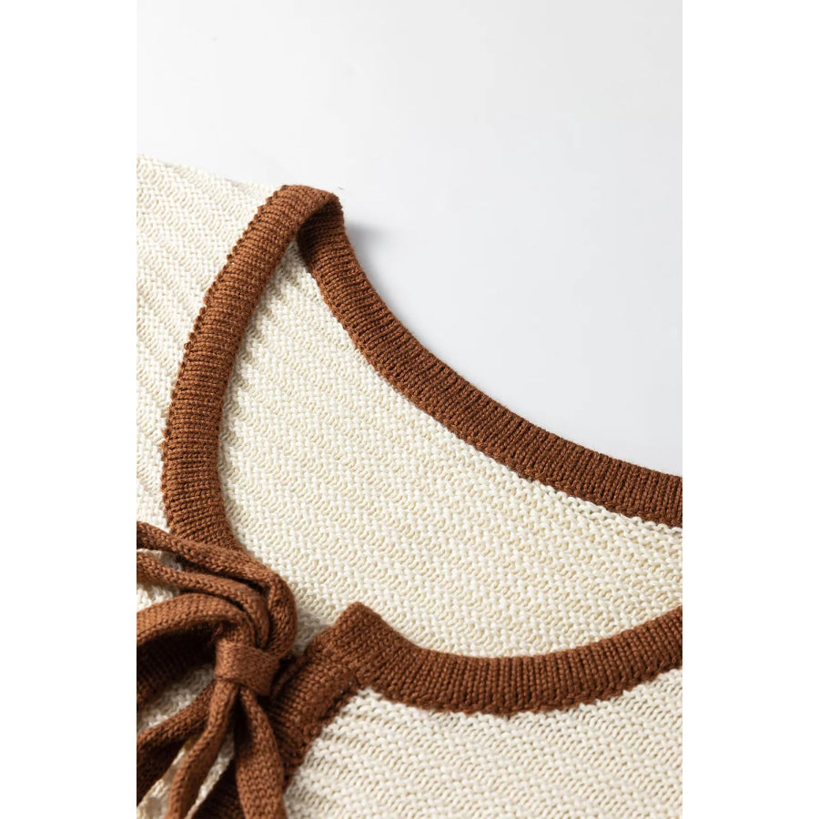 Contrast Trim Tie-Front Sweater Vest Apparel and Accessories