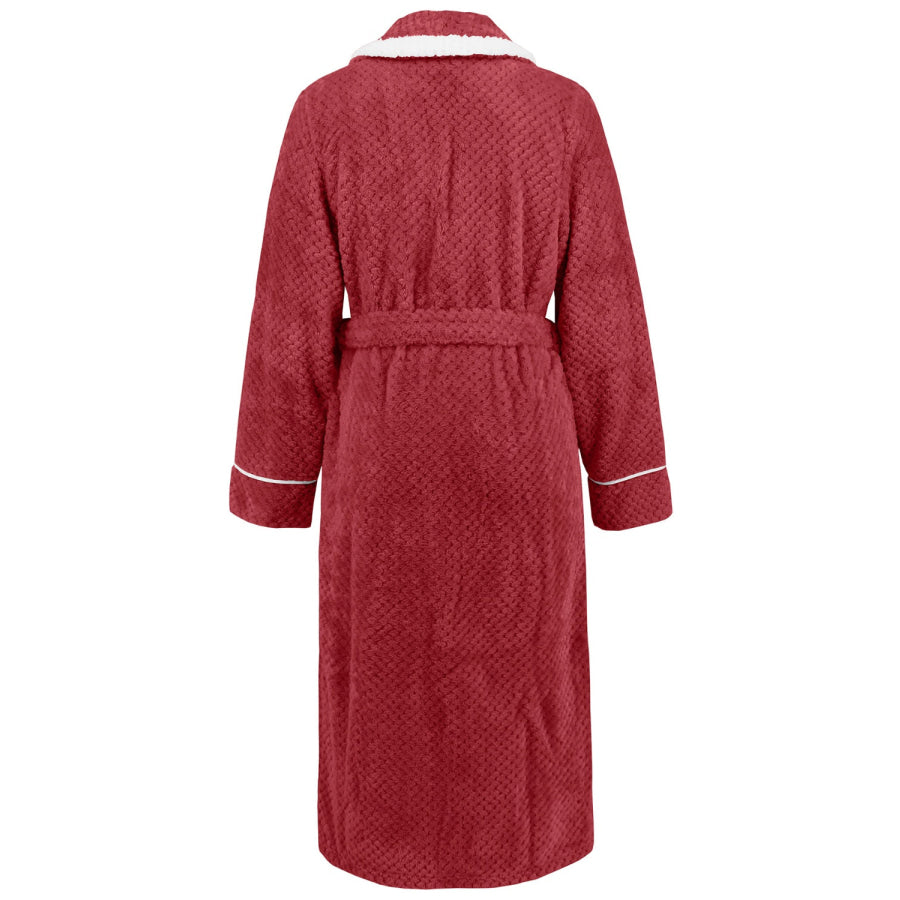 Contrast Trim Tie Waist Lounge Nightgown with Pockets Apparel and Accessories