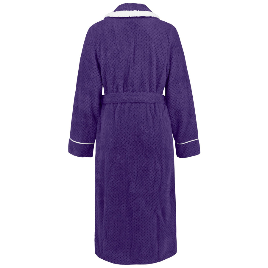 Contrast Trim Tie Waist Lounge Nightgown with Pockets Apparel and Accessories