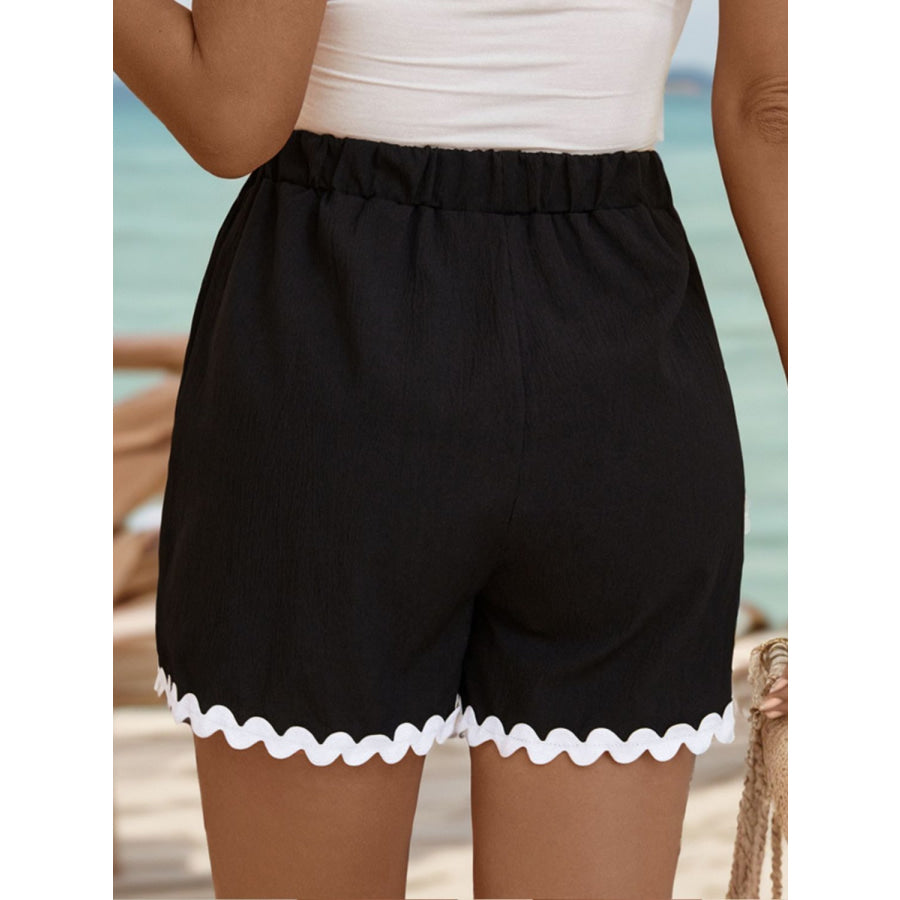 Contrast Trim Tied Shorts with Pockets Black / S Apparel and Accessories