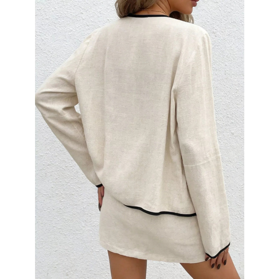 Contrast Trim Top and Skirt Set Apparel and Accessories
