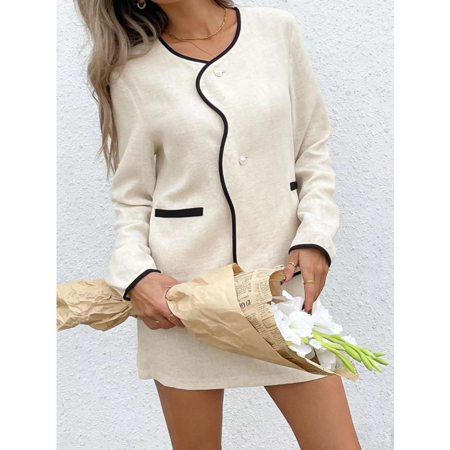 Contrast Trim Top and Skirt Set Apparel and Accessories