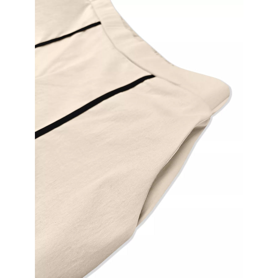 Contrast Trim Top and Wide Leg Pants Set Apparel and Accessories