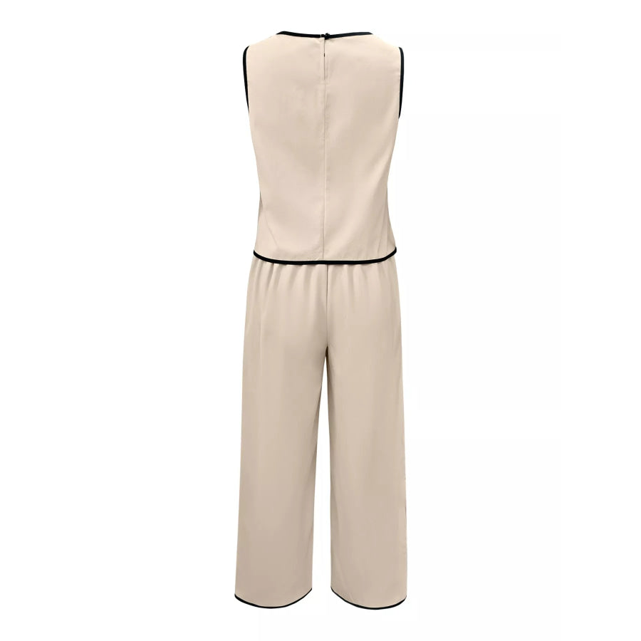 Contrast Trim Top and Wide Leg Pants Set Apparel and Accessories