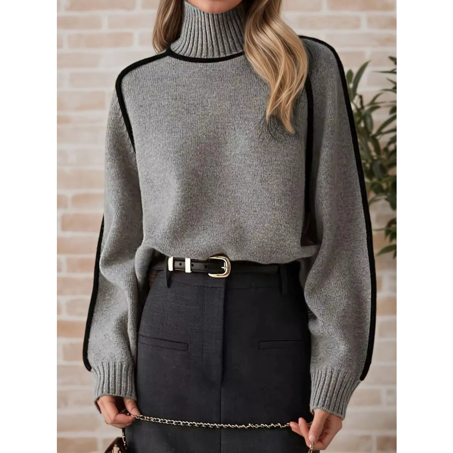 Contrast Trim Turtleneck Sweater Apparel and Accessories