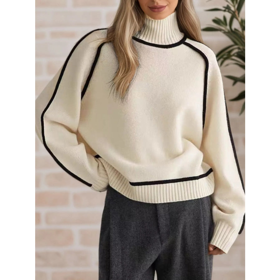 Contrast Trim Turtleneck Sweater Apparel and Accessories