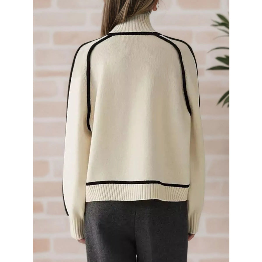 Contrast Trim Turtleneck Sweater Apparel and Accessories