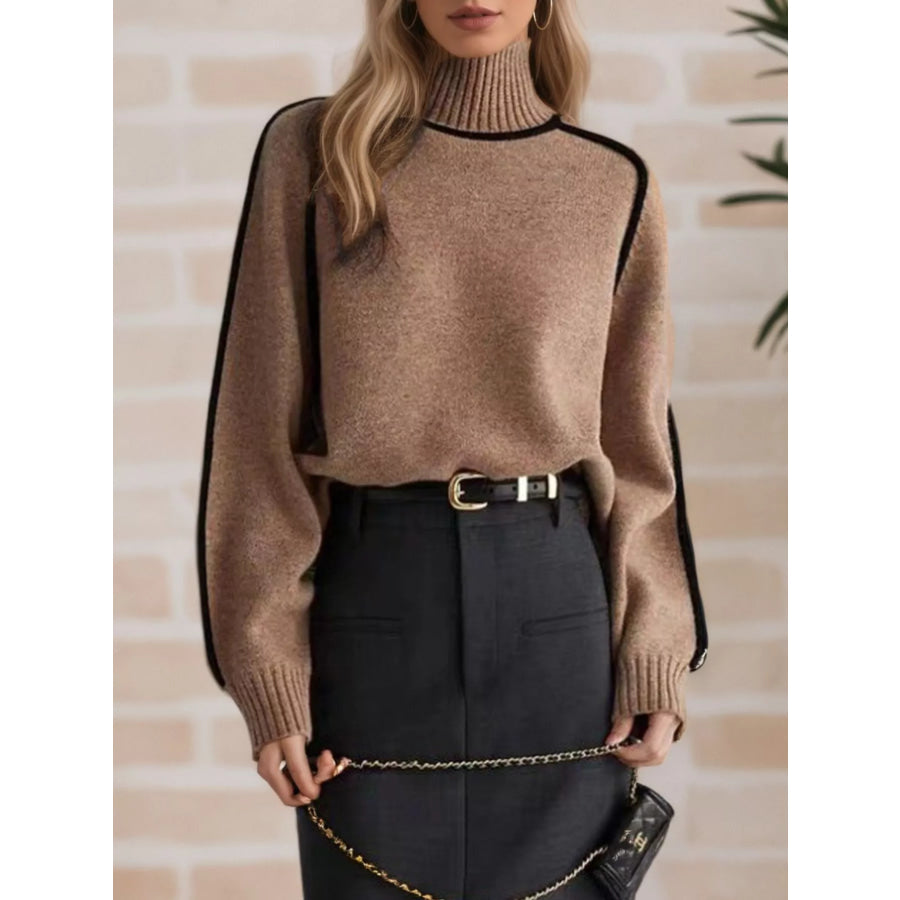 Contrast Trim Turtleneck Sweater Apparel and Accessories