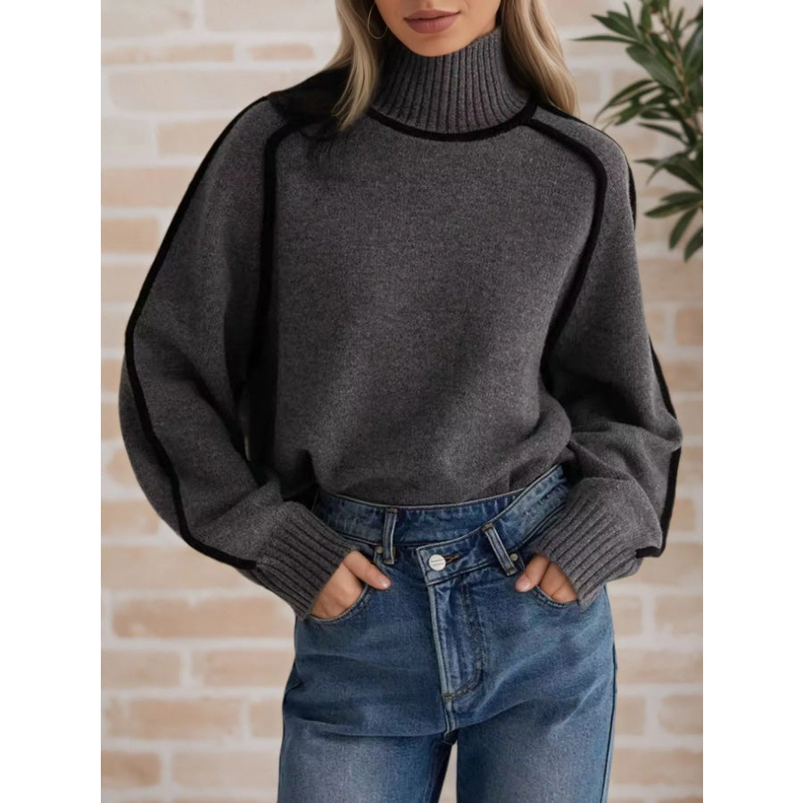 Contrast Trim Turtleneck Sweater Apparel and Accessories