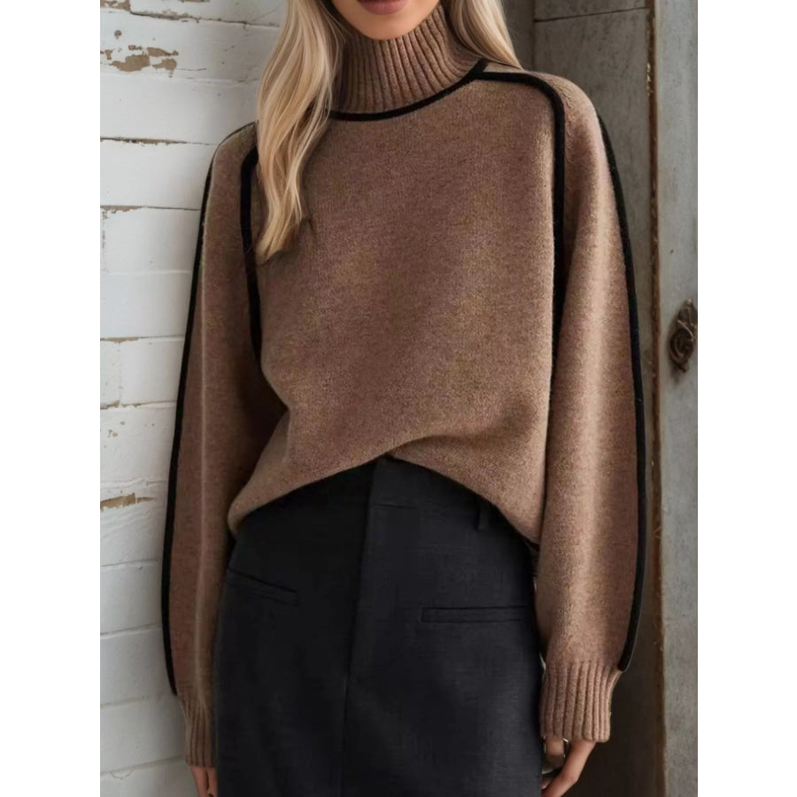 Contrast Trim Turtleneck Sweater Apparel and Accessories