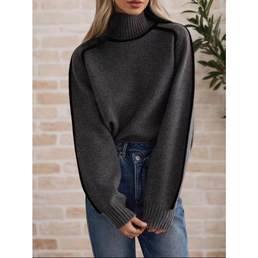 Contrast Trim Turtleneck Sweater Apparel and Accessories