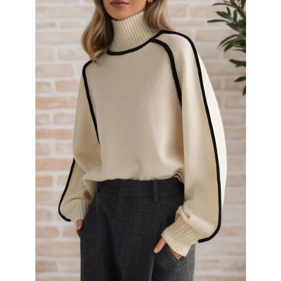 Contrast Trim Turtleneck Sweater Apparel and Accessories
