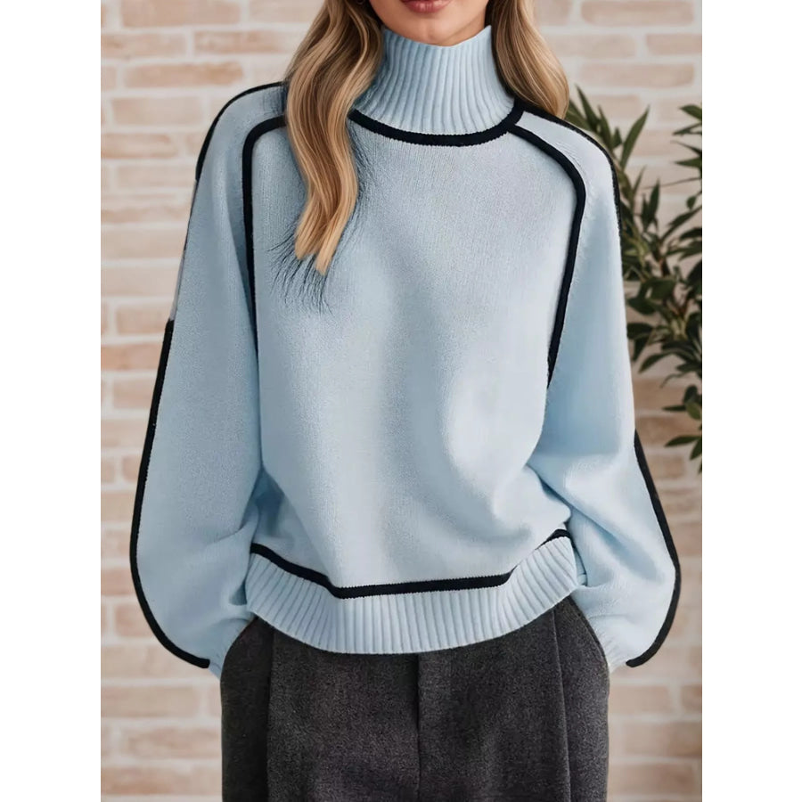 Contrast Trim Turtleneck Sweater Apparel and Accessories