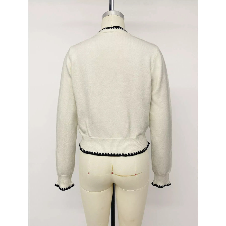 Contrast Trim V-Neck Button-Down Cardigan Apparel and Accessories
