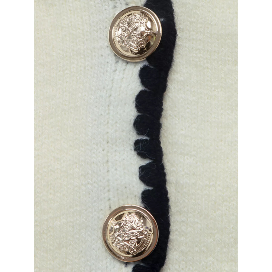 Contrast Trim V-Neck Button-Down Cardigan Apparel and Accessories