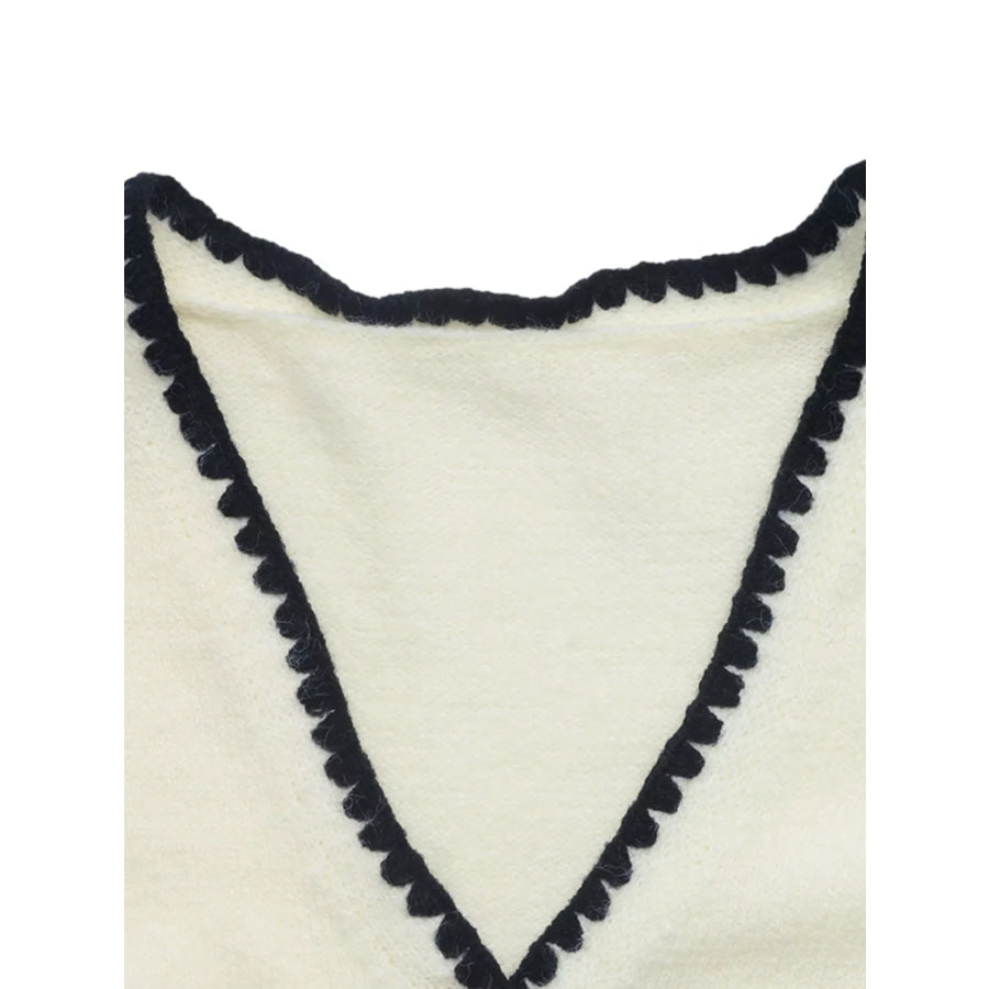Contrast Trim V-Neck Button-Down Cardigan Apparel and Accessories
