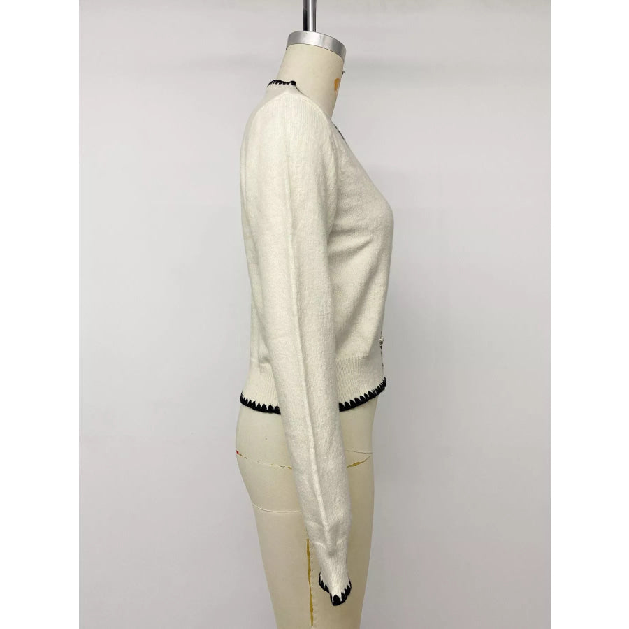 Contrast Trim V-Neck Button-Down Cardigan Apparel and Accessories