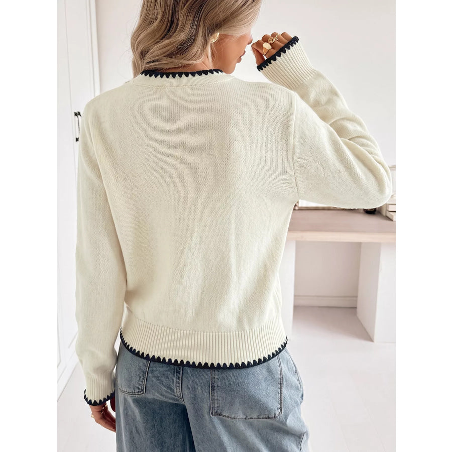 Contrast Trim V-Neck Button-Down Cardigan Apparel and Accessories