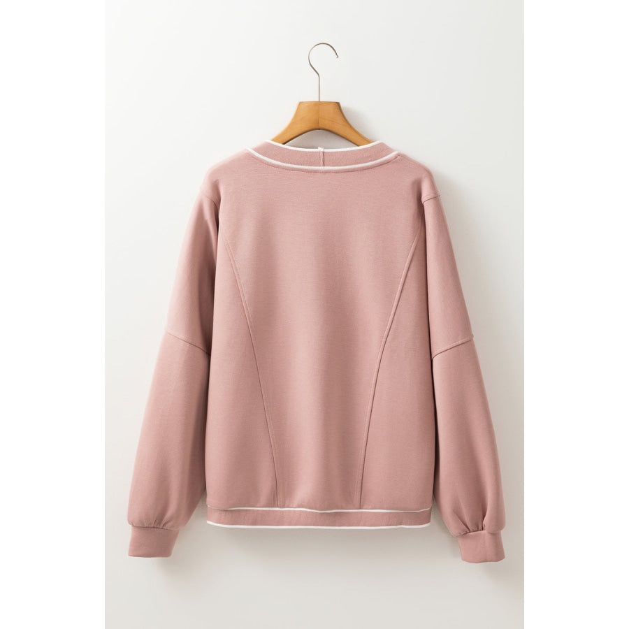 Contrast Trim V Neck Button Up Cardigan Apparel and Accessories