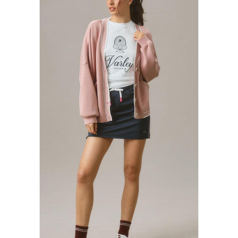 Contrast Trim V Neck Button Up Cardigan Apparel and Accessories