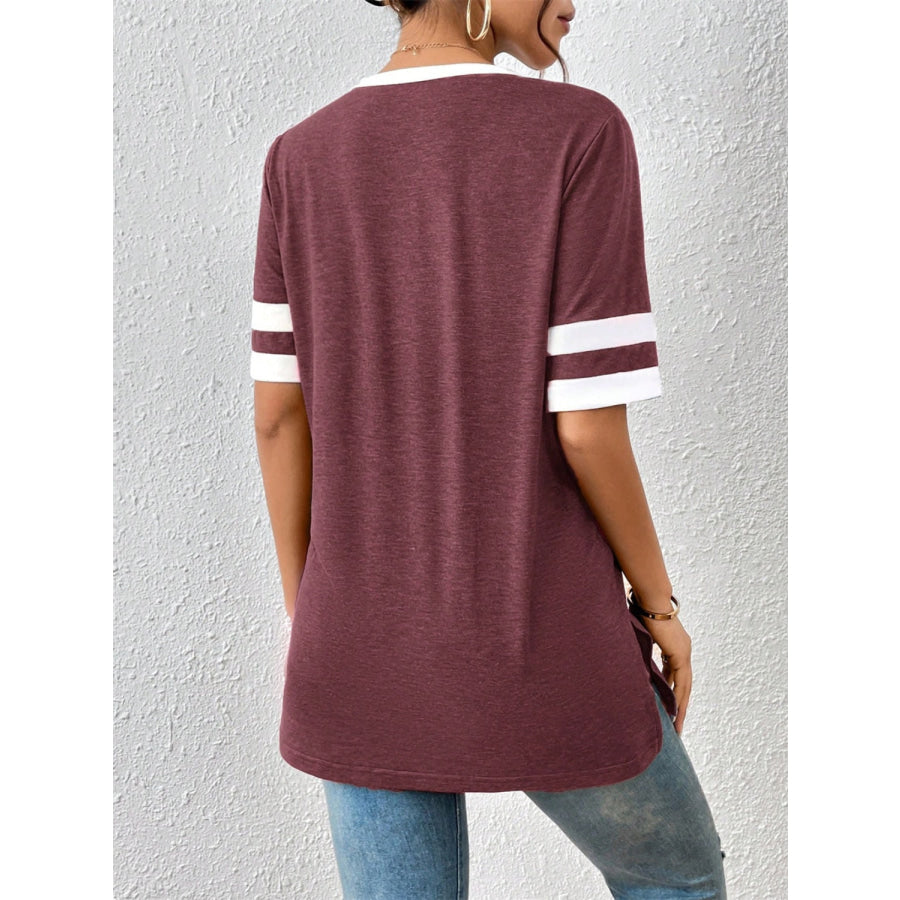 Contrast Trim V-Neck Short Sleeve T-Shirt Apparel and Accessories