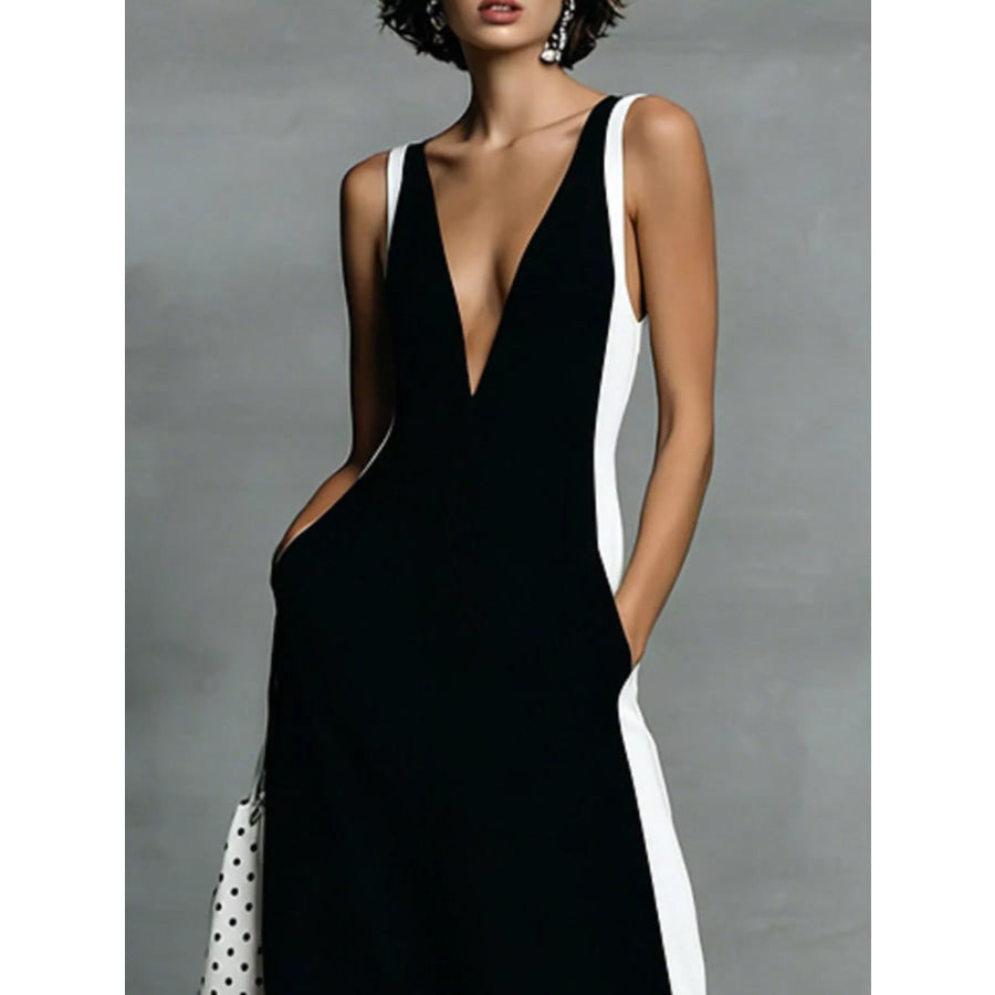 Contrast Trim V-Neck Sleeveless Jumpsuit Apparel and Accessories
