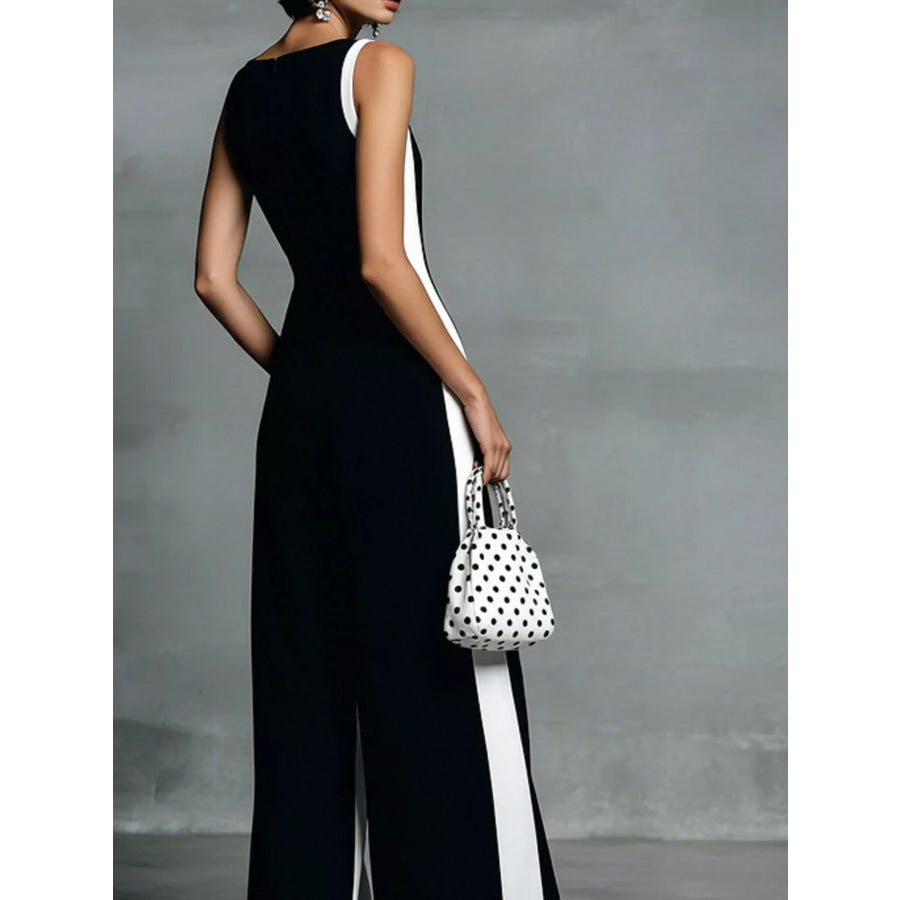 Contrast Trim V-Neck Sleeveless Jumpsuit Apparel and Accessories