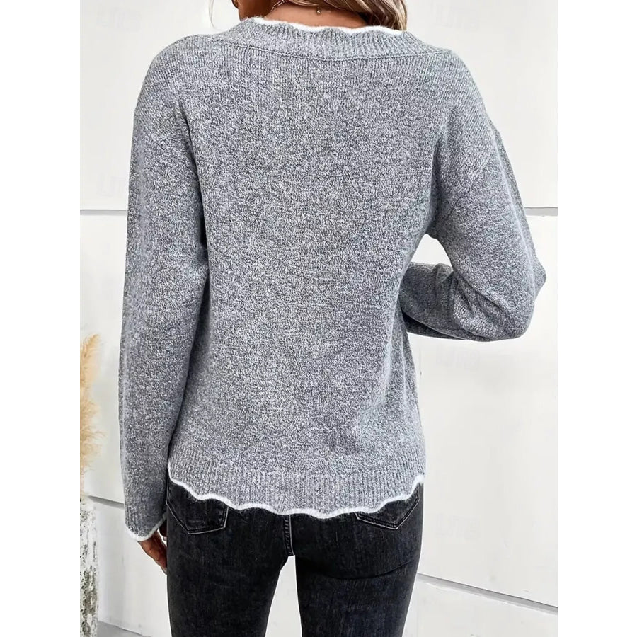 Contrast Trim V-Neck Sweater Apparel and Accessories