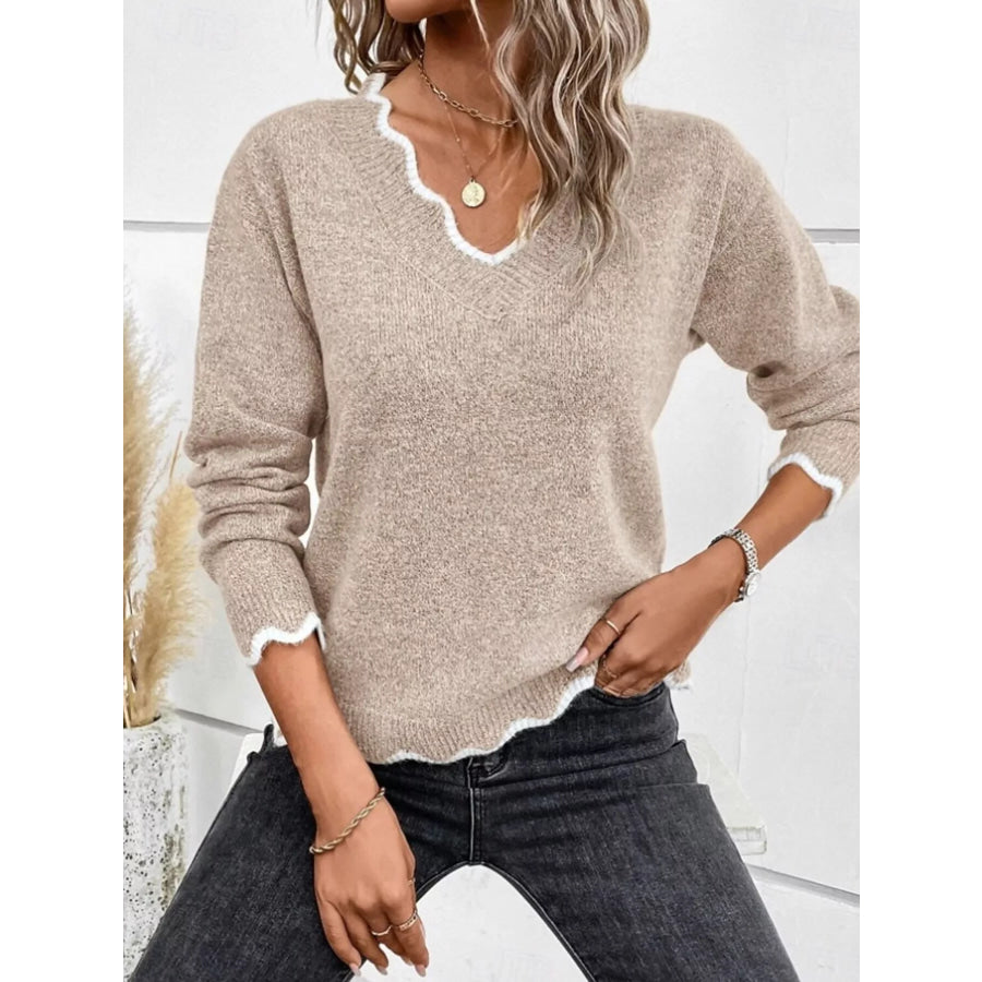 Contrast Trim V-Neck Sweater Apparel and Accessories