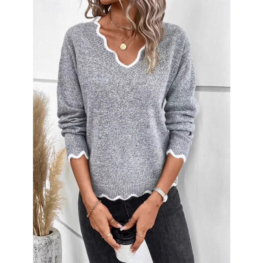 Contrast Trim V-Neck Sweater Apparel and Accessories