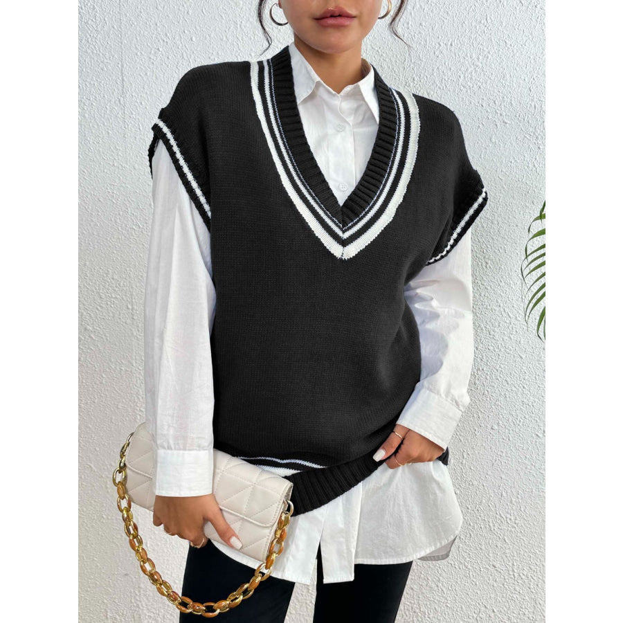 Contrast Trim V-Neck Sweater Vest Apparel and Accessories