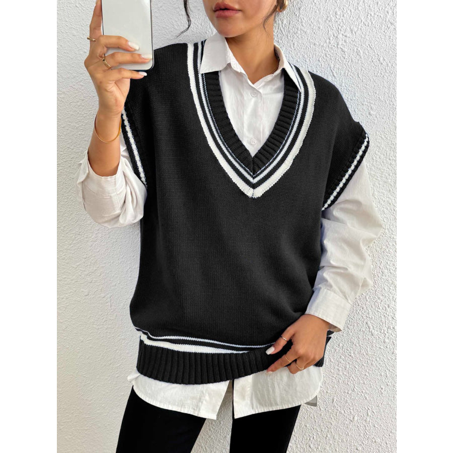 Contrast Trim V-Neck Sweater Vest Apparel and Accessories