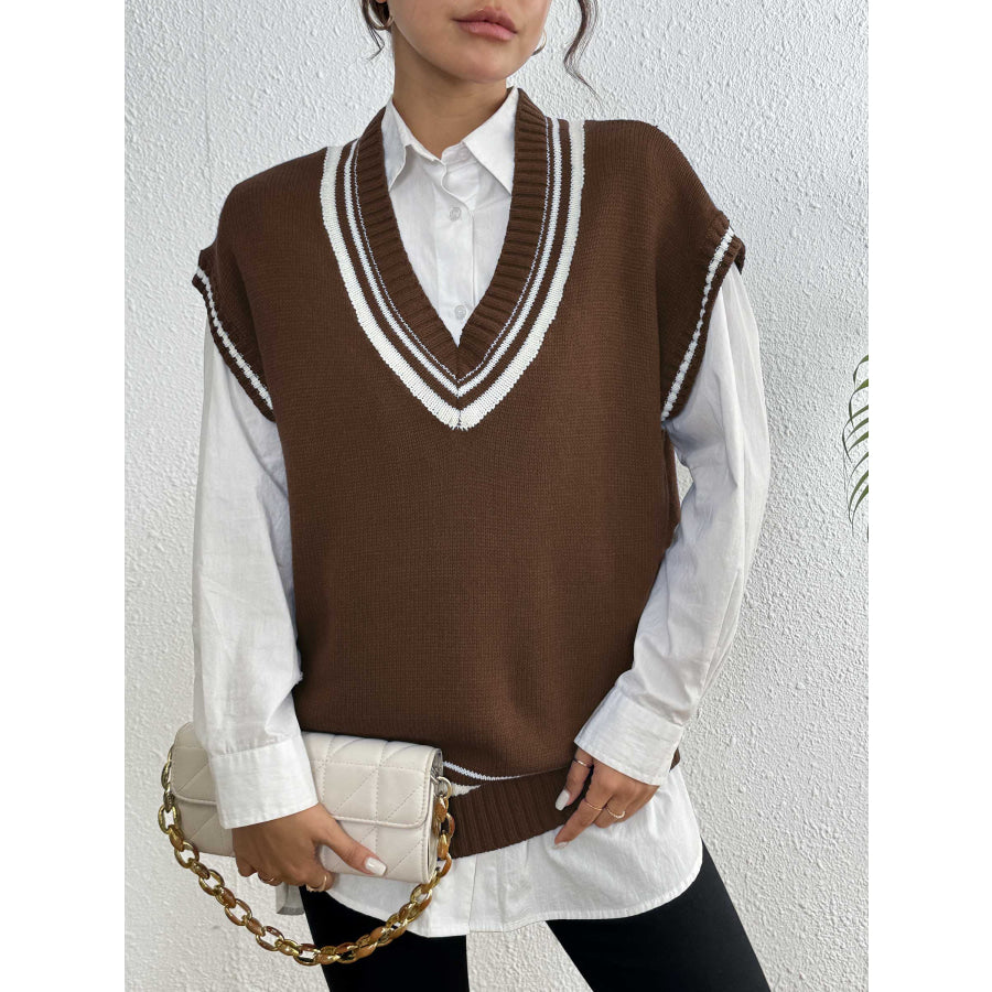 Contrast Trim V-Neck Sweater Vest Apparel and Accessories