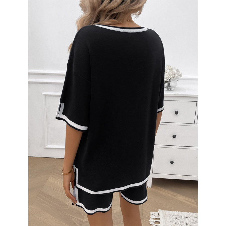 Contrast Trim V-Neck Top and Shorts Set Apparel and Accessories