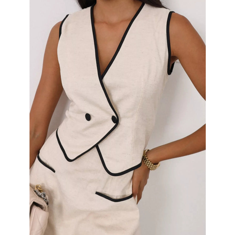 Contrast Trim Vest and Skirt Set Apparel and Accessories