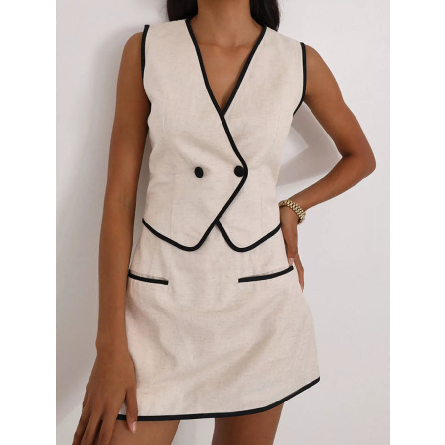 Contrast Trim Vest and Skirt Set Apparel and Accessories