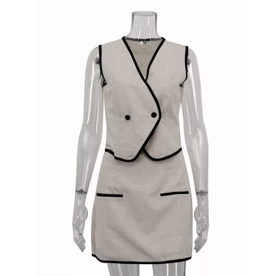 Contrast Trim Vest and Skirt Set Apparel and Accessories