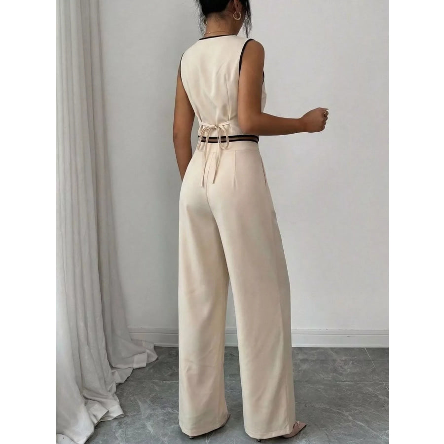 Contrast Trim Vest & Wide Leg Pants Set Apparel and Accessories