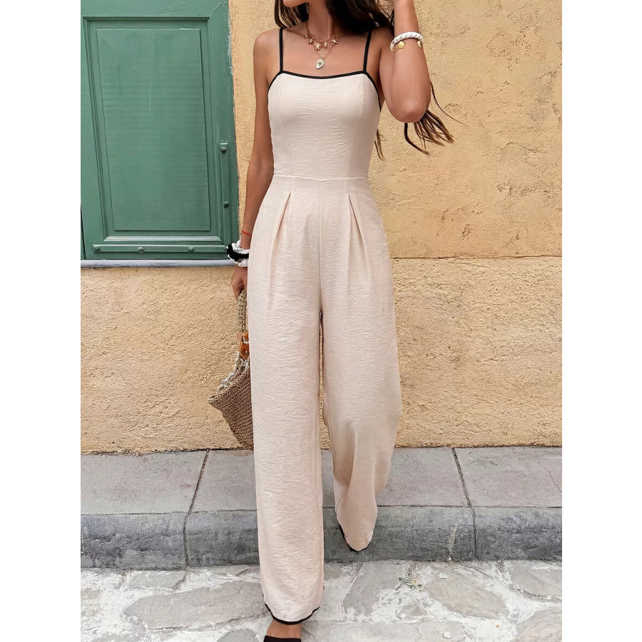 Contrast Trim Wide Leg Jumpsuit Apparel and Accessories
