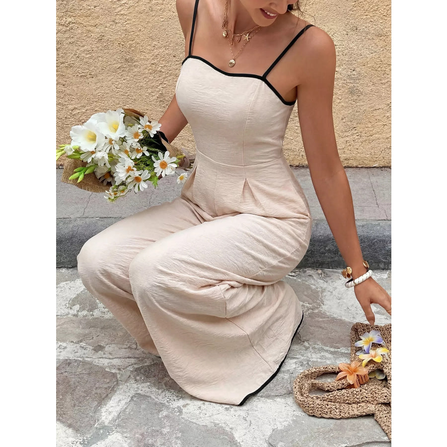 Contrast Trim Wide Leg Jumpsuit Apparel and Accessories