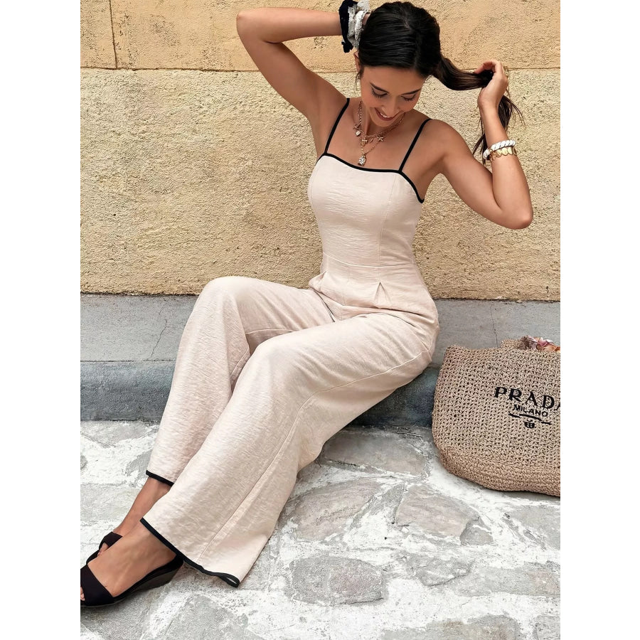 Contrast Trim Wide Leg Jumpsuit Apparel and Accessories