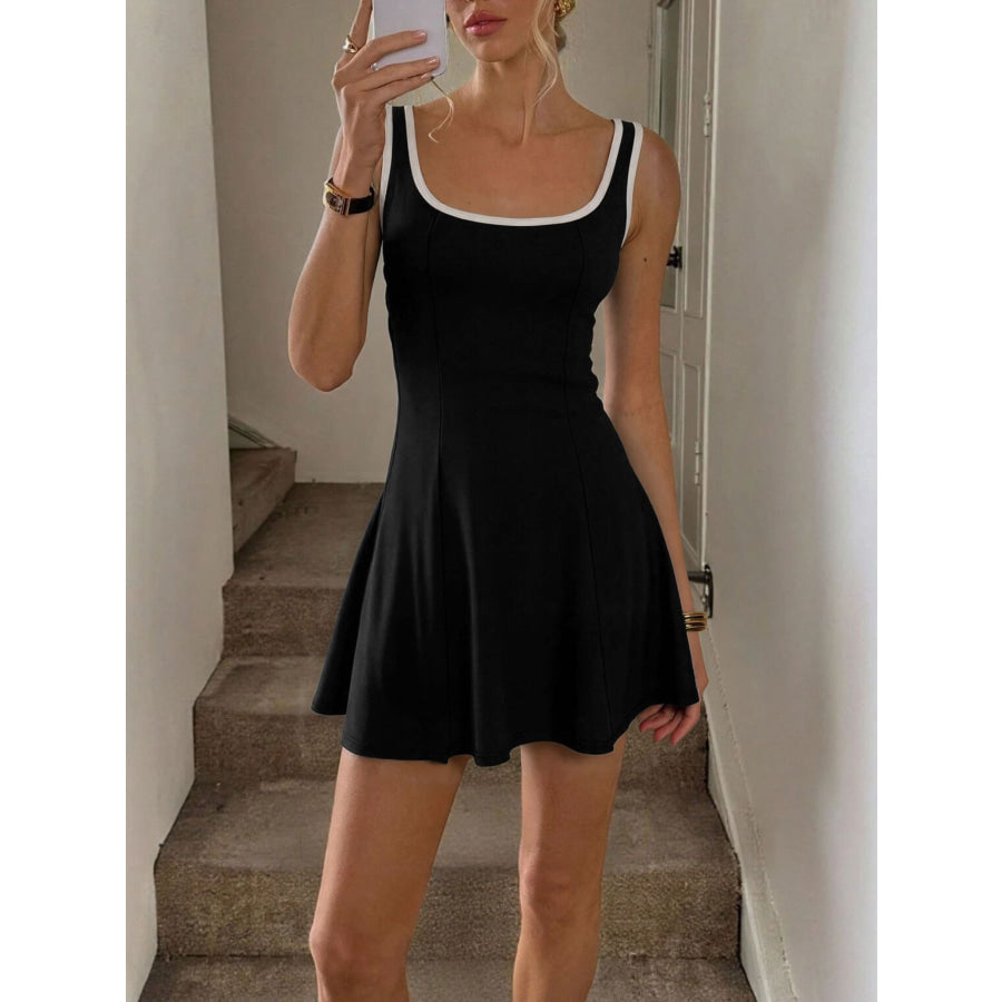 Contrast Trim Wide Strap Dress Black / S Apparel and Accessories