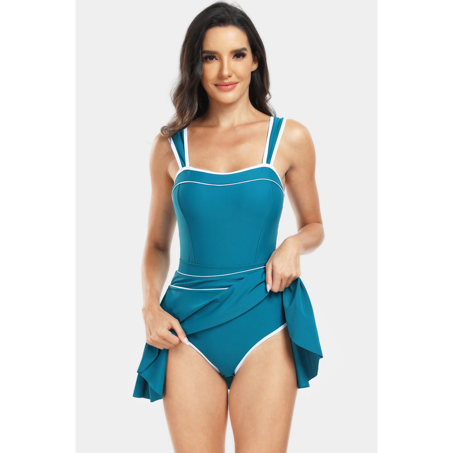 Contrast Trim Wide Strap Two - Piece Swim Set Turquoise / S Apparel and Accessories