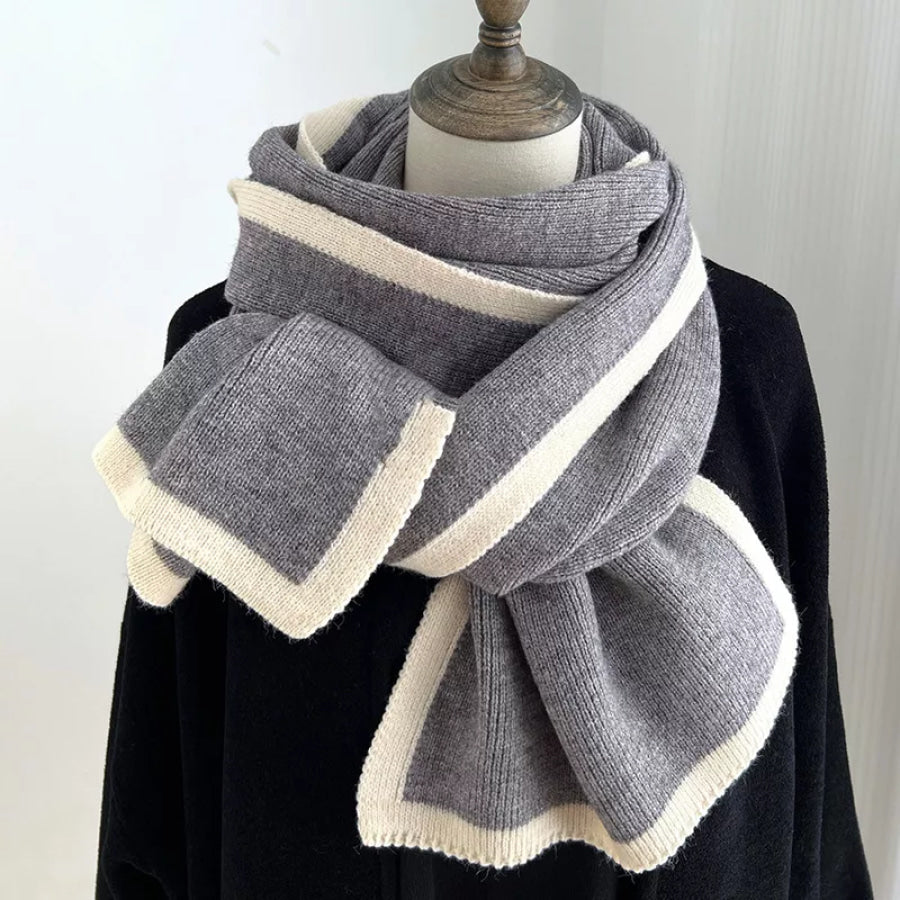 Contrast Trim Winter Scarf Gray / One Size Apparel and Accessories